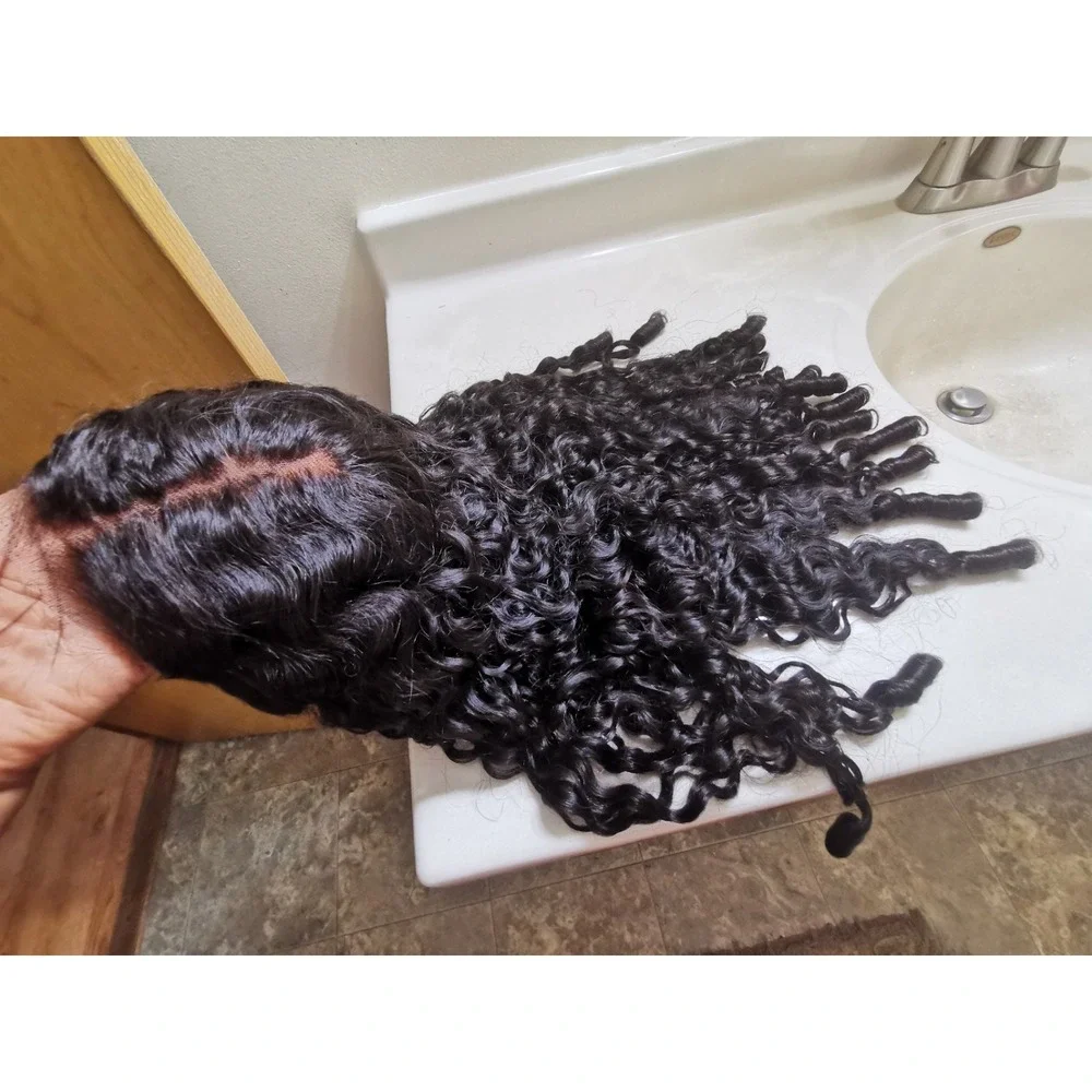 Quality Natural Black Burmese Curly Raw Human Hair Glueless Front Lace Wig 28